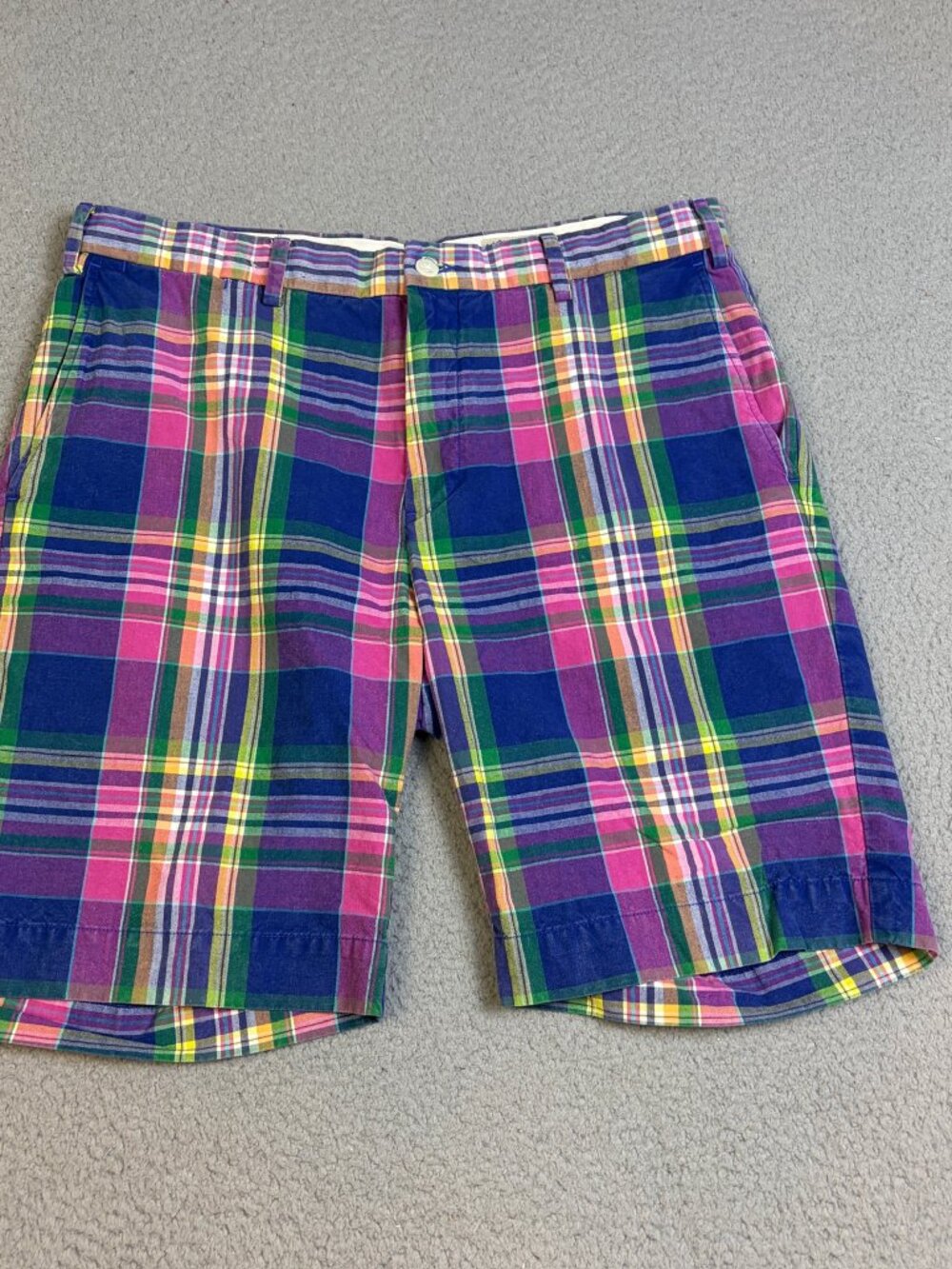 Polo Ralph Lauren Shorts Mens 34 Multicolor Plaid Zip Cotton Preppy Casual